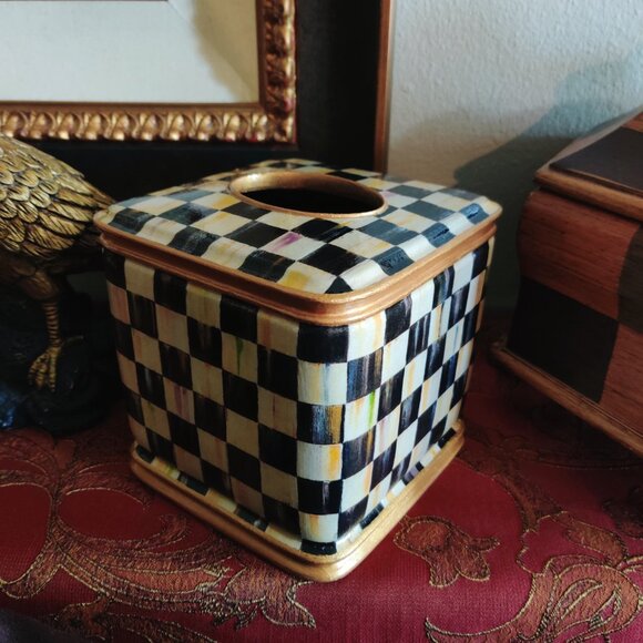 Tissue Box Cover Holder Courtly Check Whimsical Designer Inspired Heavy Decor - Picture 4 of 8